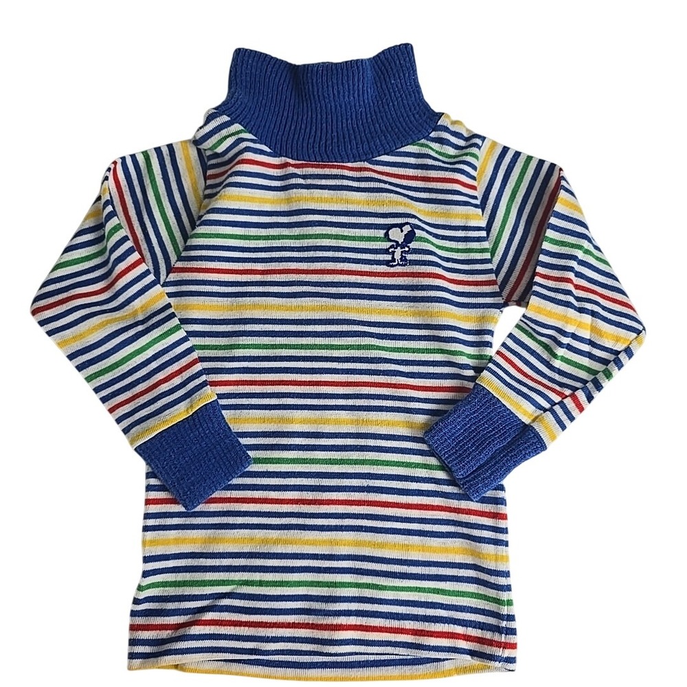 Vintage Snoopy Baby Striped Shirt Size 12 Months Blue Long Sleeve Turtle Neck